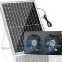 25W Solar 2 Fan Kit for Outdoor Greenhouse, Solar Powered Vent Exhaust Ventilation Fan for Chicken Coop, Shed Air Circulation, 14.7 Ft Long Cord with IP65 Weatherproof Rate