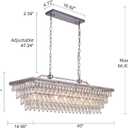 Wellmet Dining Room Crystal Chandelier, 40 Inch Antique Silver Rectangle Chandeliers 7 Lights 4 Tiers Farmhouse Ceiling Hanging Light, Vintage Large Light Fixtures for Kitchen Island, Living Room