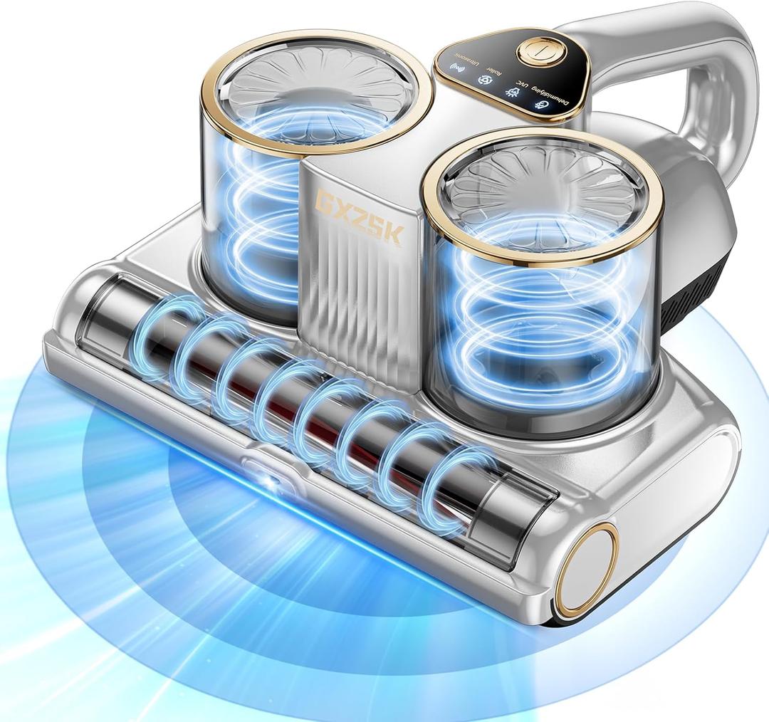 Gxzsk Mattress Vacuum Cleaner, 16kPa Bed Vacuum Cleaner with 253.7nm UV-C Light, Ultrasonic & 140 Heating, Dual Cup & Widen Suction Port Handheld Vacuums for Bed, Sofa, Couch, Crib (500W, Corded) (Silver)