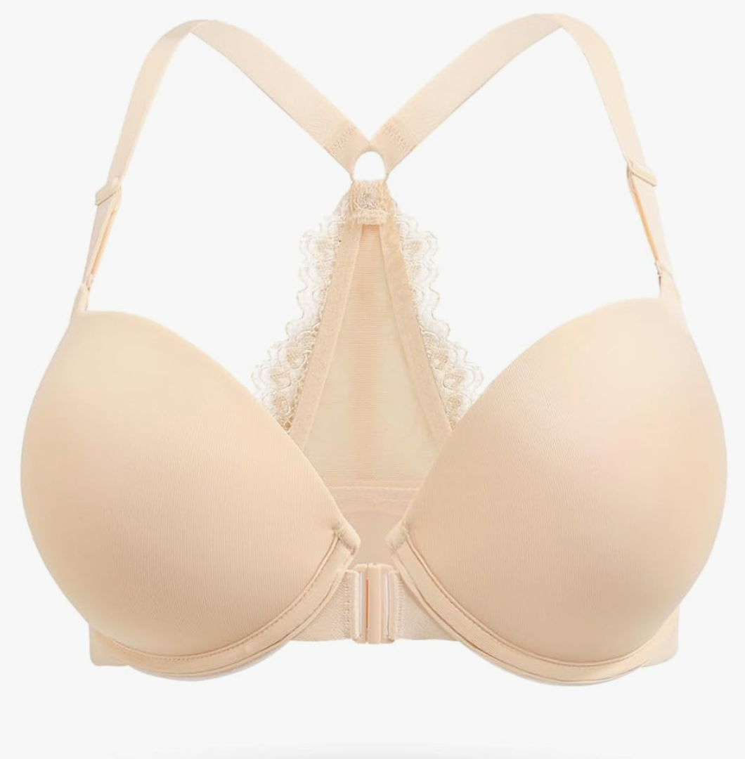 B.tempid Push Up Front Closure Bras for Women Thick Padded Racerback Add 2 Cups Plunge Bra Underwire, Size 34DDD