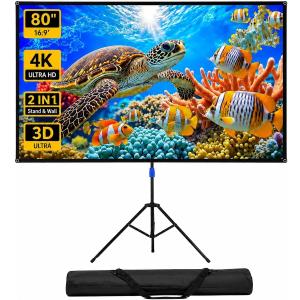 WASJOYE 80" Proiector Screen with Stand - 16:9 4K HD Portable Proiector Screen, 1.2 Gain Outdoor Projector Screen, Easy Setup and Carrying, for Home Cinema, Backyard Party Office TV Game
