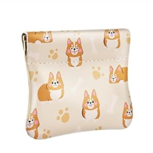 Travelambo Leather Squeeze Coin Purse Pouch Change Holder For Men & Women (Corgi Beige)