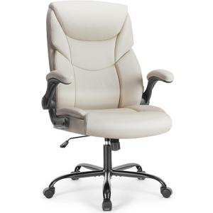 Executive Office Chair  Ergonomic Adjustable Computer Desk Chairs with High Back Flip-up Armrests, Swivel Task Chair with Lumbar Support, Bonded Leather