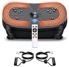 Vibration Plate Exercise Machine, LERTIN Compact Portable Full Body Vibration Platform for Lymphatic Drainage, 9 Preset Auto Mode Fitness Board for Weight Loss Shaping, with Resistance Bands