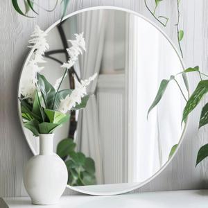 Sunniry White Round Mirror, White Circle Mirror 24 inch, Matte Metal Frame Round Mirrors, Circle Mirrors for Bathroom, Living Room, Bedroom, Hallway (24"L x 24"W)