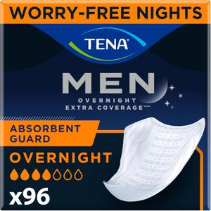Tena Incontinence Guards for Men, Overnight Absorbency, 96 ct