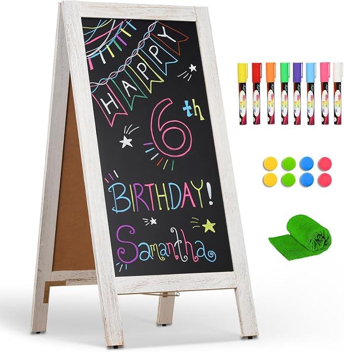 4 THOUGHT A-Frame Double-Sided Magnetic Chalkboard 40"x20", Rustic White
Solid Pine Wood, Freestanding Sandwich Board, For Business, Restaurants, Cafes, Weddings, 8 Liquid Markers, 8 Magnets, 1 Rag