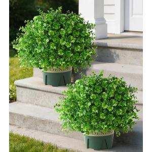 florisso 2 Pack Artificial Boxwood Topiary Trees, UV-Resistant Faux Realistic Greenery Potted Bushes with Pots for Front Door, Porch, Farmhouse, Garden Decor