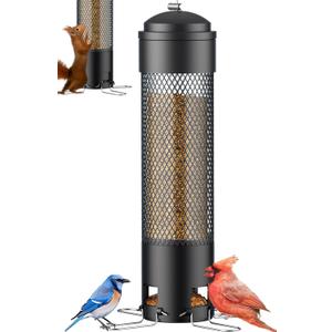 LCSEVEN Bird Feeders for Outdoors Squirrel Proof with Weight-Activated Perches, Hanging Bird Feeder for Outside, Metal Feeder for Wild Cardinal, Finch, Blue Jay, Chickadee, 3.6LB Seed Capacity, Black