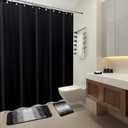 XLHOMO 24PCS Bathroom Sets with Shower Curtain and Rugs,Black Bathroom Accessories Set Waterproof Black and White Shower Curtain Set, Toilet Brush, Trash Can & Bathroom Rug