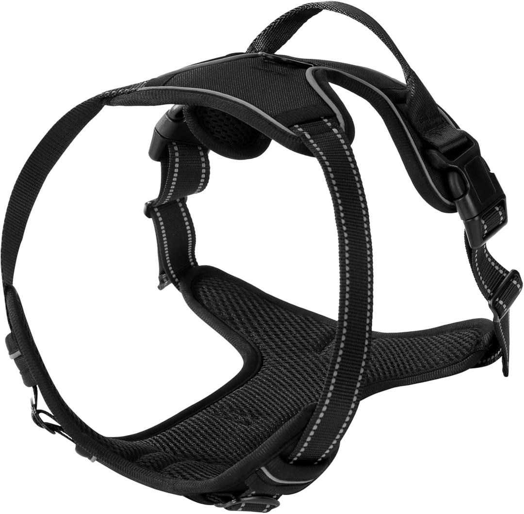 Black No-Pull Dog Harness with 2 Leash Clips Soft Padded Vest for Large Dog, Adjustable Reflective Dog Vest Easy to Put on and Take Off, Black L