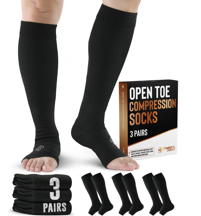 Doctor's Select 3 Pairs Copper Toeless Compression Socks Women & Men - 20-30 mmHg Open Toe Compression Socks Knee High Women LXL