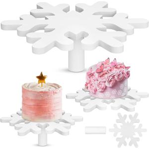 Lallisa Snowflake Cake Stand 11'' x 11'' Christmas Winter Wooden Cake Stand Rustic White Pedestal Plate Winter Dessert Holder Centerpieces for Frozen Wedding Birthday Party Supplies Table Decorations