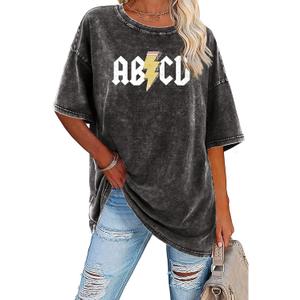 Teacher Shirts for Women Oversized Tshirts Teacher Appreciation Gifts Shirt Letter Printed Short Sleeve Tee Shirts (Large, C-vintage Black-abcd)
