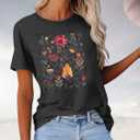 Floral Graphic Shirt Women Boho Wildflowers Tee Vintage Flower Tshirt Round Neck Loose Casual Short Sleeve Tops (S)