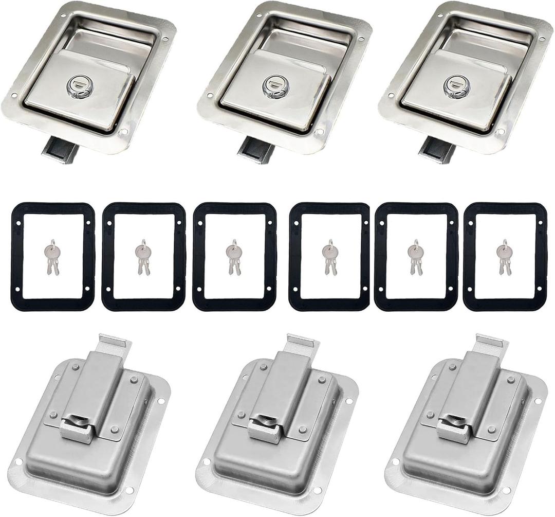6 Pack Stainless Door Lock Heavy Duty Flush Mount Handle Latch for Trailer Toolbox RV Handle Latch with Gasket Keys