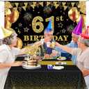 61st Birthday Decorations Men Women with 61st Birthday Banner, Black and Gold Table Cloth, Number Balloons, Large Sash, Cake Topper and Candles