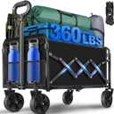Wagons Cart Foldable, 360 Lbs with Adjustable Handle, Black Lightweight Portable, Collapsible Wagon for Beach Trip, Camping, Shopping, Sports, Travel, Picnic and Grocery (Black)