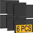PBHEPJ 6 Pcs Metal Pegboard Panels, Heavy Duty Peg Boards for Garage and Garden Tool Storage, Includes Drywall Anchors and Screws Kits, Black (6 pcs 16in x 12in)