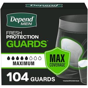 Depend Guards Incontinence Pads for Men, Maximum Absorbency, 52 Count, 