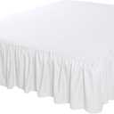Amazon Basics Lightweight Ruffled Bed Skirt, Classic Style, Soft and Stylish 100% Microfiber with 16" Drop, Wrinkle Resistant, Machine Washable, Queen, Bright White, Solid