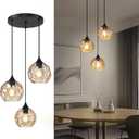 Emliviar 3-Light Cluster Pendant Lamp with Hammered Glass, Linear Barn Hanging Pendant Lighting for Dining Room in Amber Finish, DYE287G2-3 BK