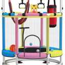 Trampoline for Kids, Adjustable Baby Toddler Trampoline with Basketball Hoop, Round Bottom Indoor Outdoor Toddler with Enclosure