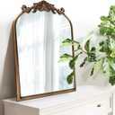 WAMIRRO Antique Mirror,Gold Traditional Vintage Ornate Baroque Arched Brass Wall Mounted Mirrors for Entryway/Fireplace/Living Room/Hallway/Bathroom 19"X27"
