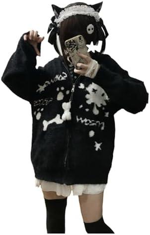 Cute Cat Ear Knit Cardigan Hoodie Y2K Gothic Sweater Kawaii Harajuku Style