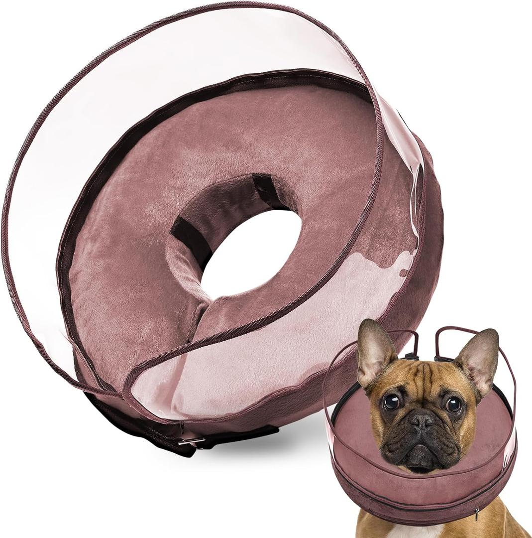 BARKLESS Dog Cone, Inflatable Dog Cone After Surgery for Small Medium Breeds, Soft Surgery Collar with Enhanced Anti-Licking Guard Shield for Pets, Patented Protective Donut Collar (M (Neck: 8"-11"), Coffee)