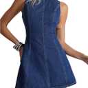 WDIRARA Women's A Line Mini Denim Dress Y2k Flared Hign Waist Short Dresses, XS