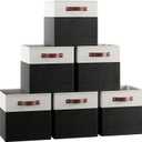 Ornavo Home 11 x 11 Storage Cube Bins, Foldable Collapsible Fabric Storage Bins Box Linen Shelf Basket Cube Organizer for Closet with Leather Handles, 6 Pack, White/Black