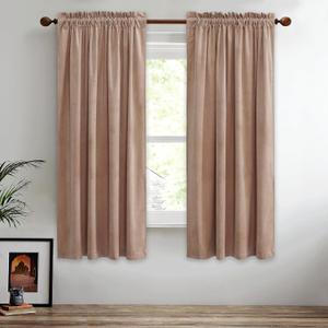 StangH Girls Bedroom Velvet Curtains 63 inch Length - Rod Pocket Top Soft Luxury Window Drapes Room Darkening Privacy Protect Panels for Kids, Blush Beige, W52 x L63, 2 Panels
