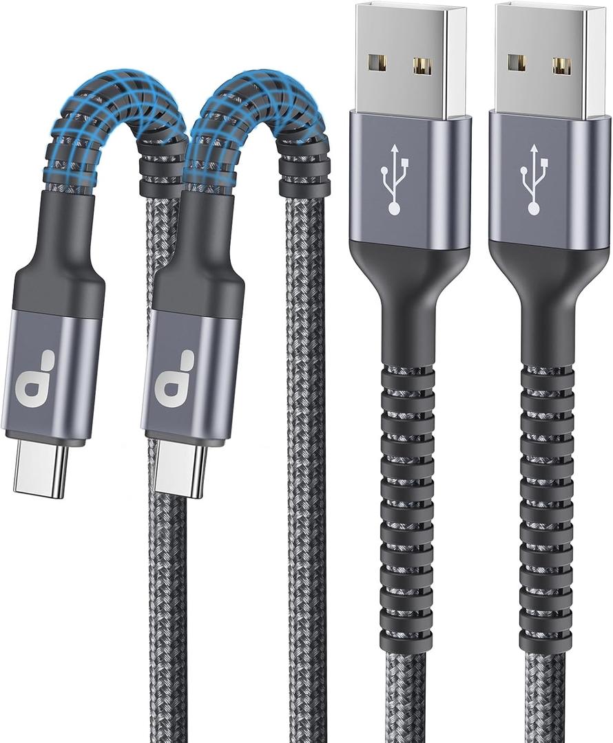 USB C Cable 10FT, 2Pack Long USB A to USB C Charger Cables, iPhone USBC Cable 3A Fast Charging Upgraded Extra Durable Braided USBC Cord Compatible with iPhone 17 16 15 Pro Max/Samsung Galaxy S23 (Grey)