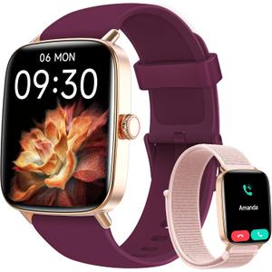 Smart Watch for Women Men, 1.85" HD AMOLED Fitness Tracker (Answer/Call) with 24/7 Heart Rate/Sleep/SpO2 Monitor for iPhone & Android, 120+ Sports Modes Smartwatch with IP68 Waterproof, 2 Bands