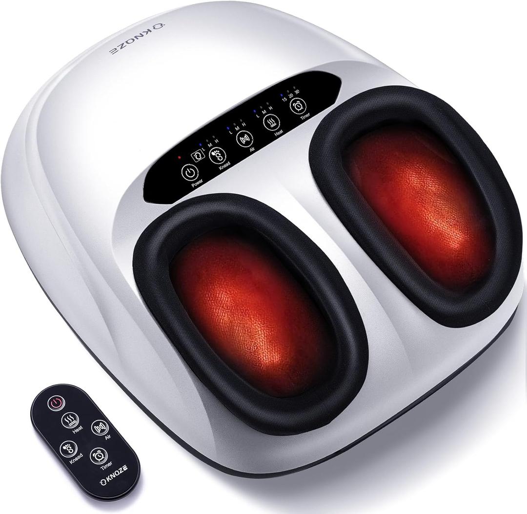 KNQZE Shiatsu Foot Massager with Heat, Compression, Deep Kneading Foot Massage for Plantar Fasciitis Relief, Remote Control, Multi Massage Modes, Auto Shut-Off Timer, FSA Eligible, White