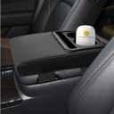 Car Center Console Armrest Pillow, Memory Foam Auto Armrest Box Cover with Cup Holder and Phone Holder, Waterproof Leather Arm Rest Protector Cushion, Interior Car Accessories (Black)