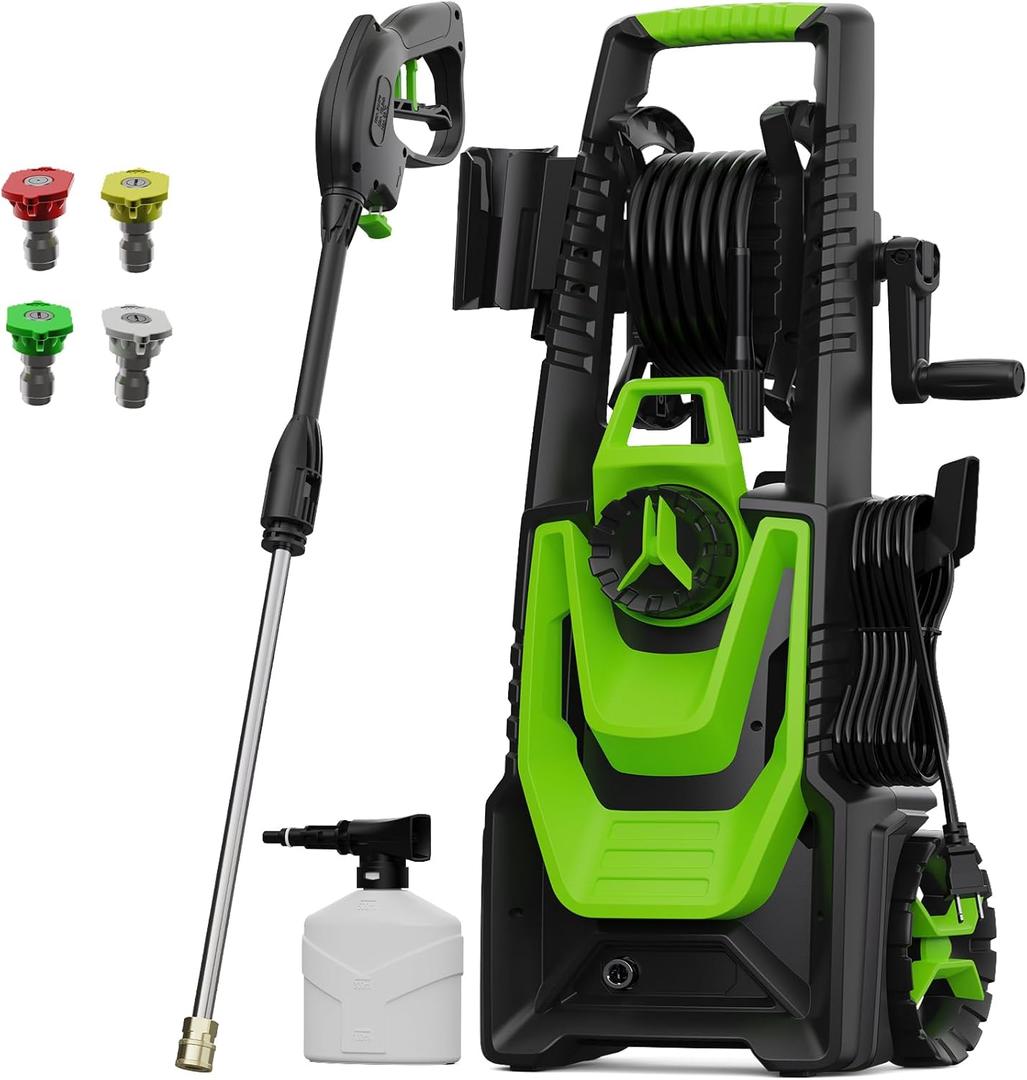 Electric Pressure Washer 5000PSI 3.5GMP Power Washer Comes with 4 Nozzles, 20 FT High Pressure Hose and 35 FT Power Cord Pressure Washer is Suitable for Car, Road, Yard and Fence Cleaning (Green)
