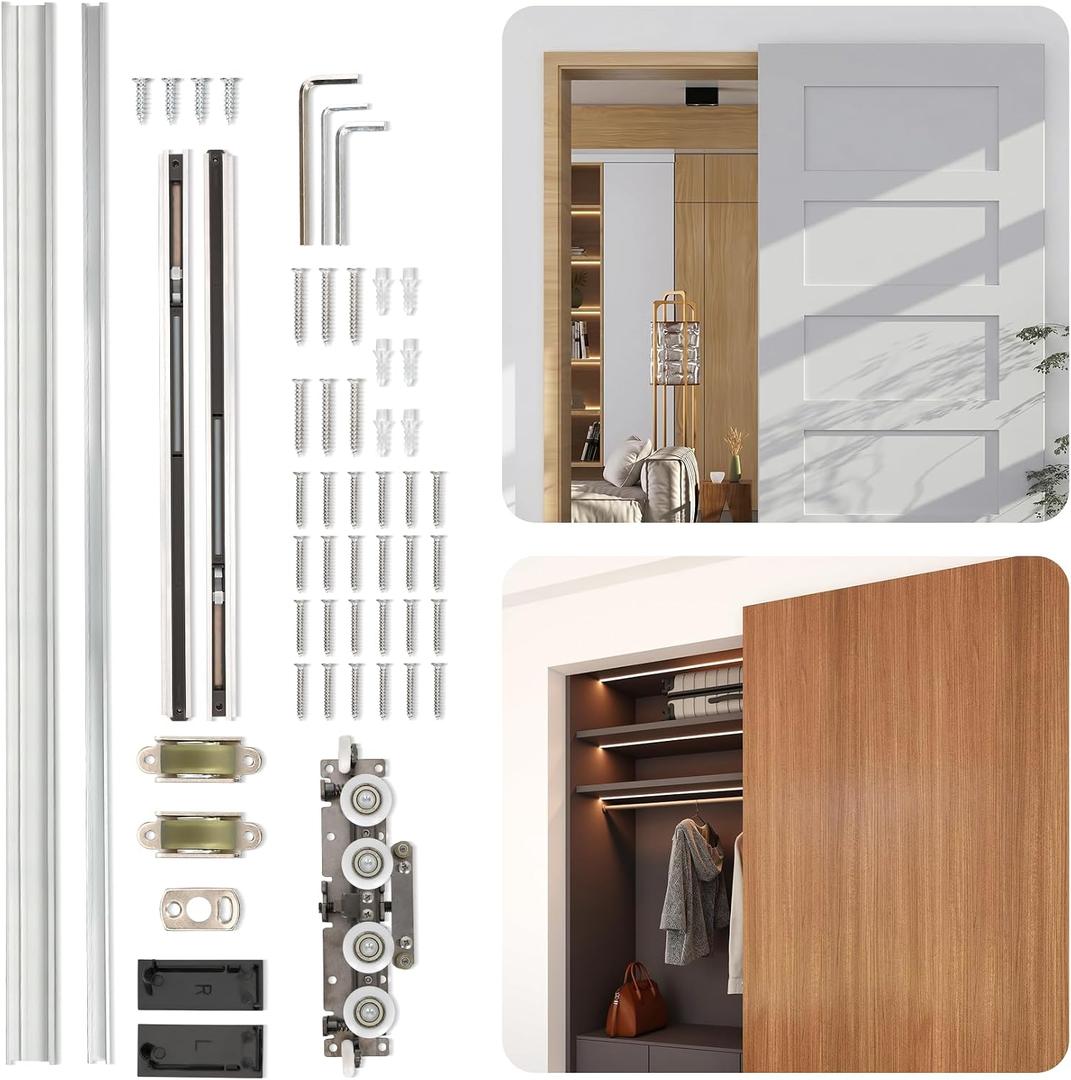 32-inch Upgraded Concealed Sliding Barn Door Hardware Kit with Soft Close Mechanism - Wall Mount no Floor Track Fits 24"-28" Opening Width Hidden Barn Door Hardware Kit (Door not Included)