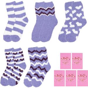 5 x Ithmahco Mothers Day Fuzzy Slipper Socks Gifts for Women Mom, 5 Pairs Fluffy Socks & Gift Card for Sisters Friends Her (Purple)