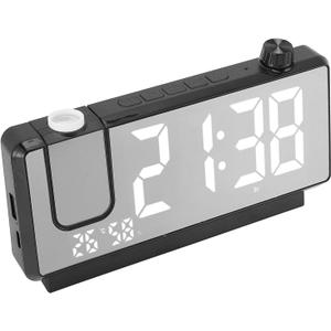 ASHATA Projection Digital Alarm Clock for Bedrooms, Radio Alarm Clock on Ceiling, Large Display LED Mirror Desk k, Digital k for Heavy Sleepers, Snooze Wake Up (Black)