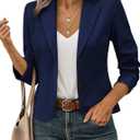 FOLUNSI Women's Business Casual Cropped Blazer Lapel Collar Long Sleeve Work Office Suit Jacket with Fully Lined, Blue, Medium
