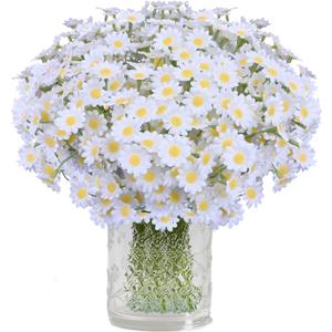 Artificial Daisy Flowers 48Pcs Small White Fake Daisies Flowers 8 Bundles 10 Inch Realistic Faux Silk Tiny Daisy Flowers for Home Garden Vase Wedding DIY Home Party Decor