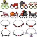 42 Pcs Halloween Paper Eyeglasses and Halloween Novelty Choker Necklace Party Cosplay Glasses for Adults Masquerade Accessories Photo Props for Party Favor Supplies