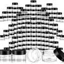 SATINIOR 100 Pcs Plastic Jars with Lids Small Containers Lids Wide Mouth Small Plastic Containers for Lotion Cream Rhinestones Body Butters Travel Storage(2 oz,Black)