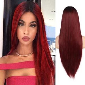 Kaneles Ombre Wine Red Wigs Long Straight Red Wigs for Women Ultra Soft Heat Resistant Fiber Party Cosplay Accessories (Ombre Wine Red)