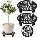 2 Packs Large Metal Plant Caddy with Wheels 14 Heavy-Duty Wrought Iron Rolling Plant Stands with Casters Indoor and Outdoor Plant Pot Roller Base Plant Saucer Movers Black