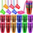 36 Pack Shot Glass on Beaded Necklaces, Disposable Plastic Shot Cups Bachelorette, Bulk Adult Mini Shot Glasses for Drinking Party, Birthday, Wedding, Mardi Gras, St. Patrick's Day, 2 Oz