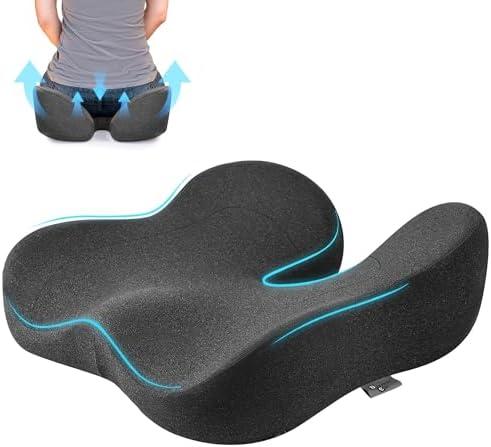 Soft Support Memory Foam Seat Cushion - Wide Cushion for Wide Hip Office Workers, Car Drivers - Sciatica,Tailbone Pain Relief,Office Chair Cushion & Car Seat Cushion (Gray)