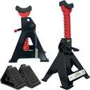 HENBOW Jack Stands3 Ton Jack Stands with Solid Wheel Chocks6600lbs Capacity,11"-16.33" Adjustable Car Lift Stands with Double Pin Locking,Black,1 Pair